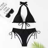 Strap Style Bikini Solid Color Swimwear