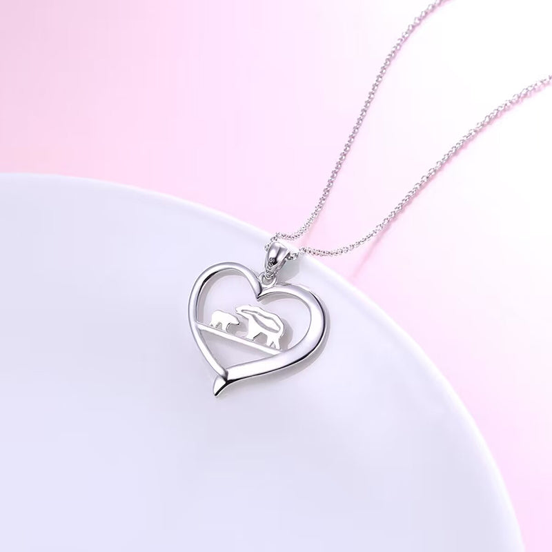 Mama Bear Crystal Heart Pendant Necklace - Minihomy