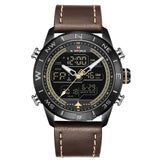 NAVIFORCE 9144 Men's Gold Sport Watch - Analog Digital Military Leather Quartz