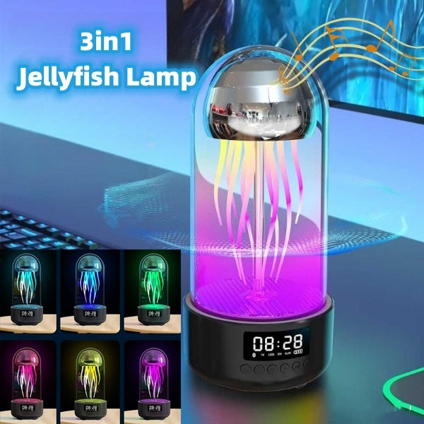 Creative 3in1 Colorful Jellyfish Lamp With Clock Luminous Portable Stereo Breathing Light Smart Decoration Bluetooth Speaker - Minihomy