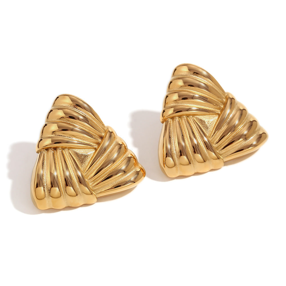 18K Gold Triangular Stud Earrings - Ins Fashion Retro Style Jewelry for Women