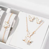 Butterfly Jewelry Set for Women - 5 Piece Necklace, Earrings, Ring, Bracelet