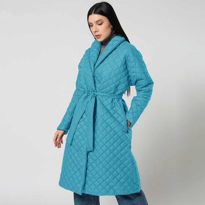 Women's Diamond Plaid Fitted Waist Cotton-padded Coat