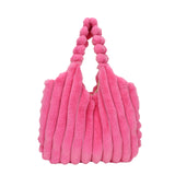 Striped Plush Winter Shoulder Bag - Large Capacity Furry Handbag