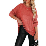 Women's All-match Long-sleeved Side Slit Waffle T-shirt