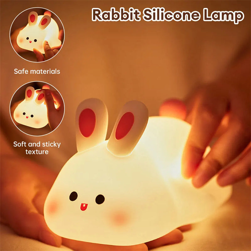 Cute Rabbit LED Night Light - Touch Sensor, Silicone, Christmas Gift for Kids