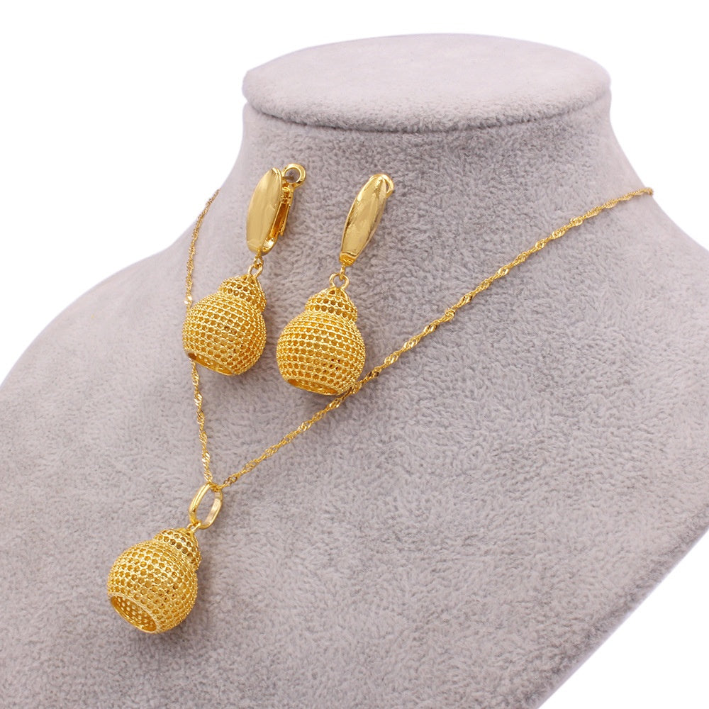 Women's 24K Gold Bridal Necklace Pendant Jewelry Suit