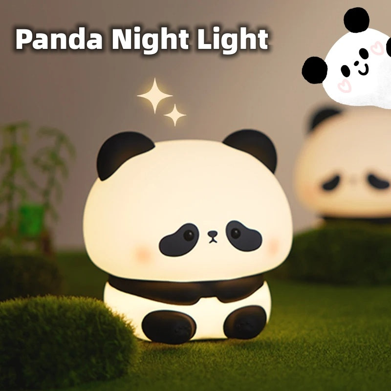 Panda LED Night Light Cute Silicone Night Light USB Rechargeable Touch Night Lamp Bedroom Timing Lamp Decoration Children's Gift Home Decor - Minihomy