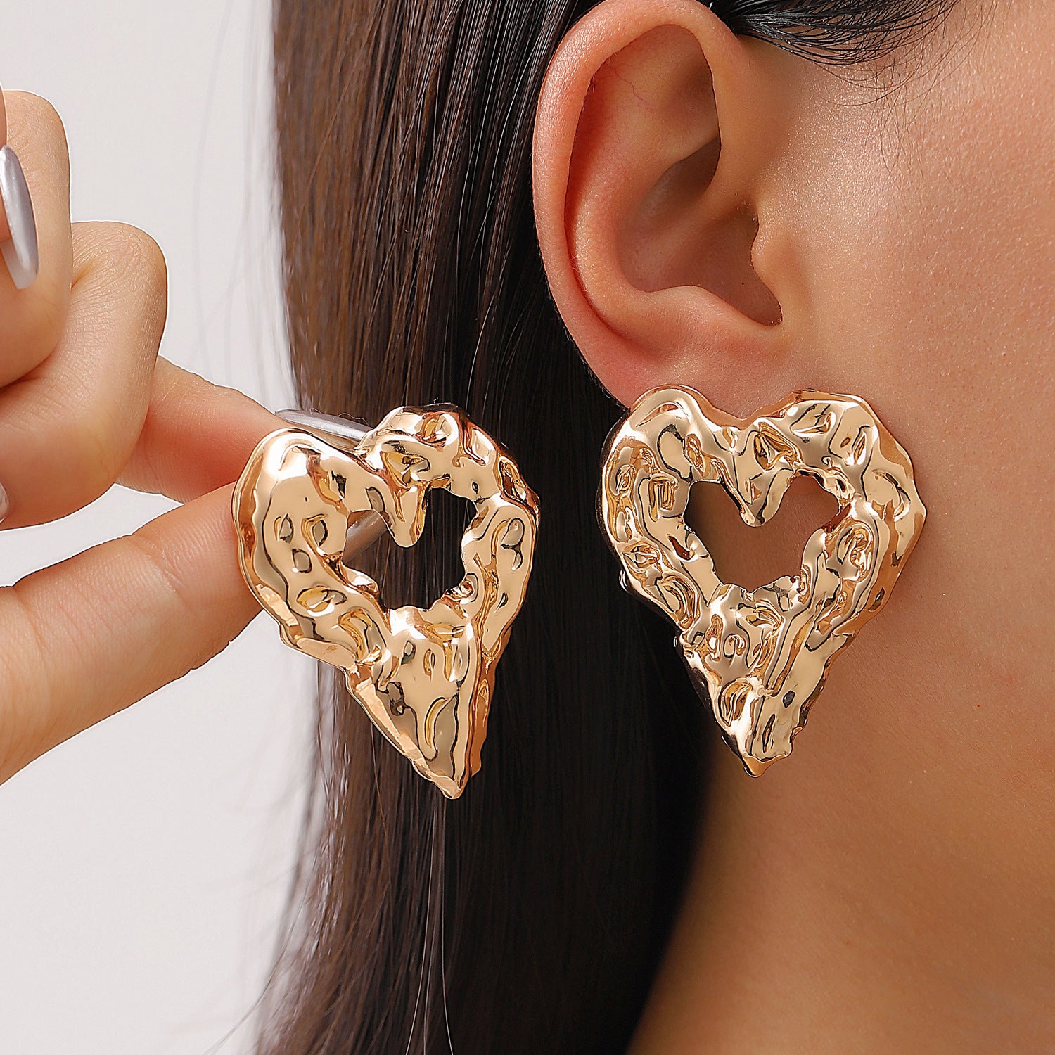 Lava Heart Earrings: Pleated Hollow Design, Valentine's Day Gift for Women