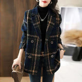 Coat Slimming Retro Plaid Patchwork Wool Female Suit