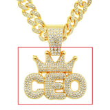 European Hip Hop Full Diamond Crown Letters Pendant Cuban Necklace