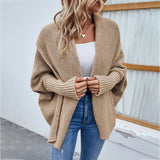 New Loose Knitted Sweater Solid Color Bat Sleeve Large Lapel Cardigan Autumn And Winter Fashion Jacket For Women Clothing - Minihomy