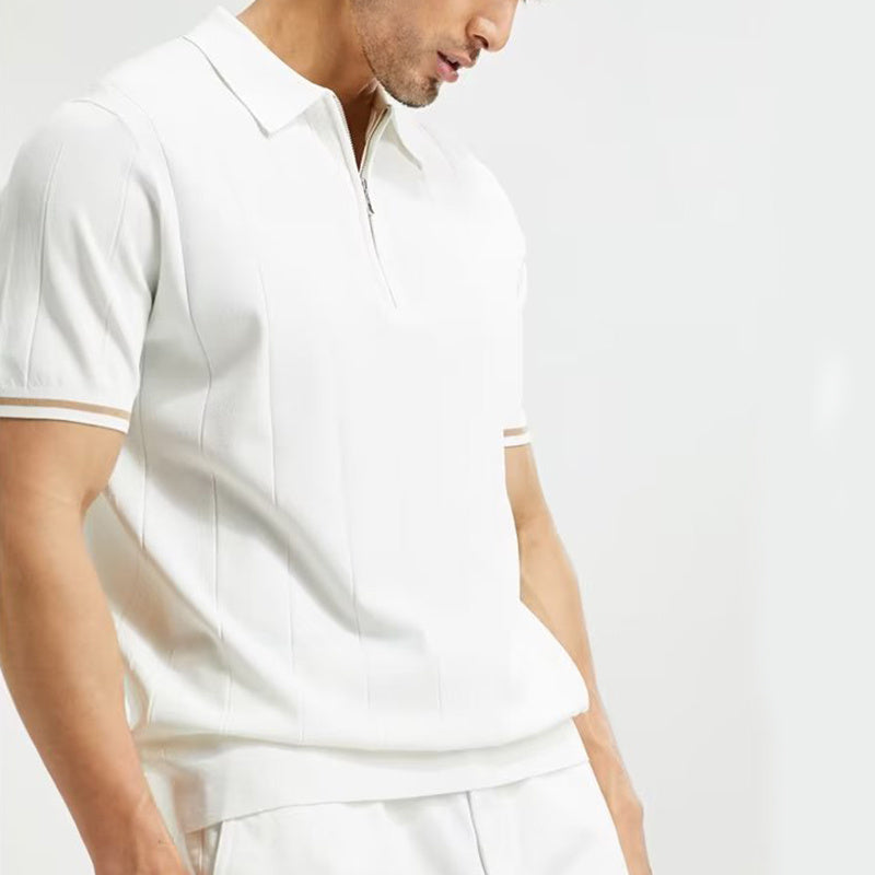 Men's Short Sleeve Polo Shirt with Zipper - Summer Fashion T-Shirt Tops - Minihomy