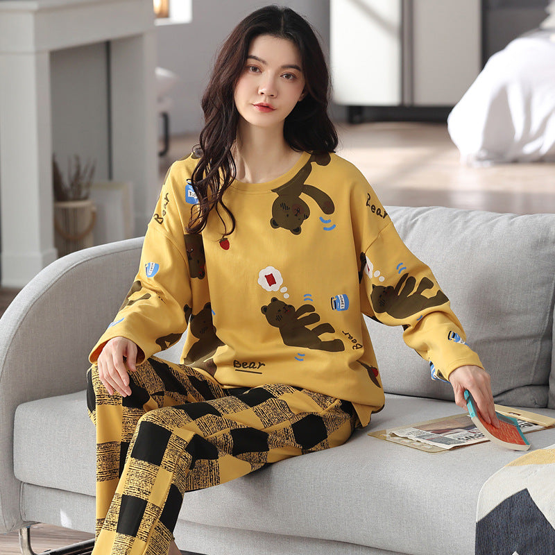 Loose Print Pajamas Women Autumn Winter Pyjama Set Long Sleeves And Trousers Sleepwear