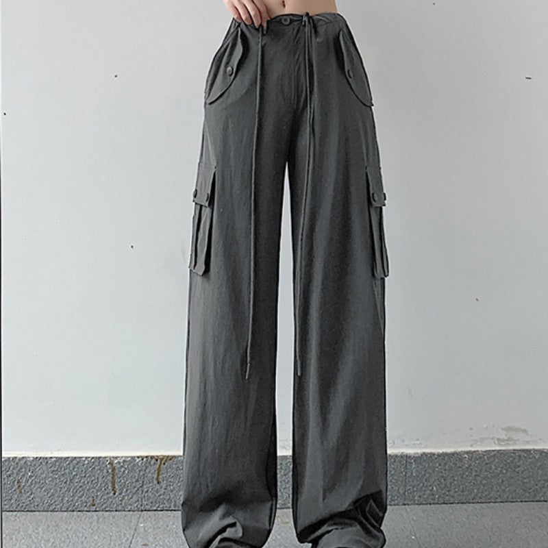 Women's Wide-Leg Quick-Drying Loose Straight Pocket Ankle-Banded Casual Pants