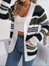 Contrast Color Striped Pocket Long Sleeve Sweater Cardigan - Minihomy