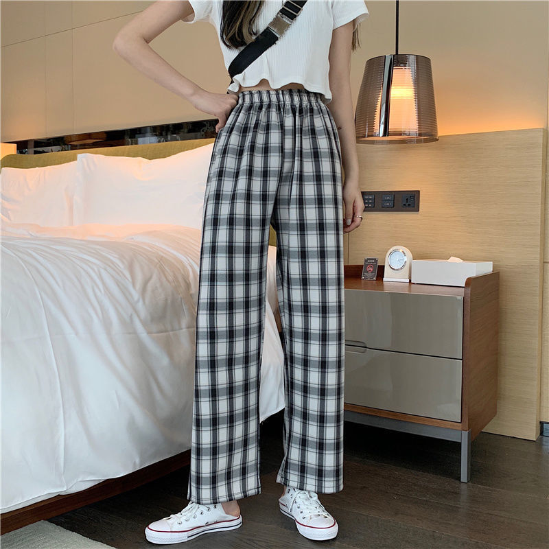 Plaid Wide Leg Pants Women Casual Pants - Minihomy