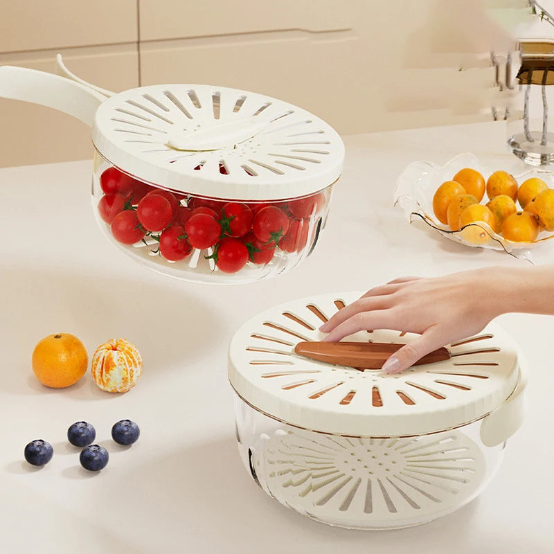 Foldable Fruit & Vegetable Drain Basket with Lid - Colander, Washing Bowl, Refrigerator Crisper, Kitchen Gadget - Minihomy