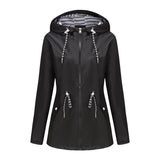 Long Sleeved Splashproof Mid Length Windbreaker For Women's Hooded Raincoat - Minihomy