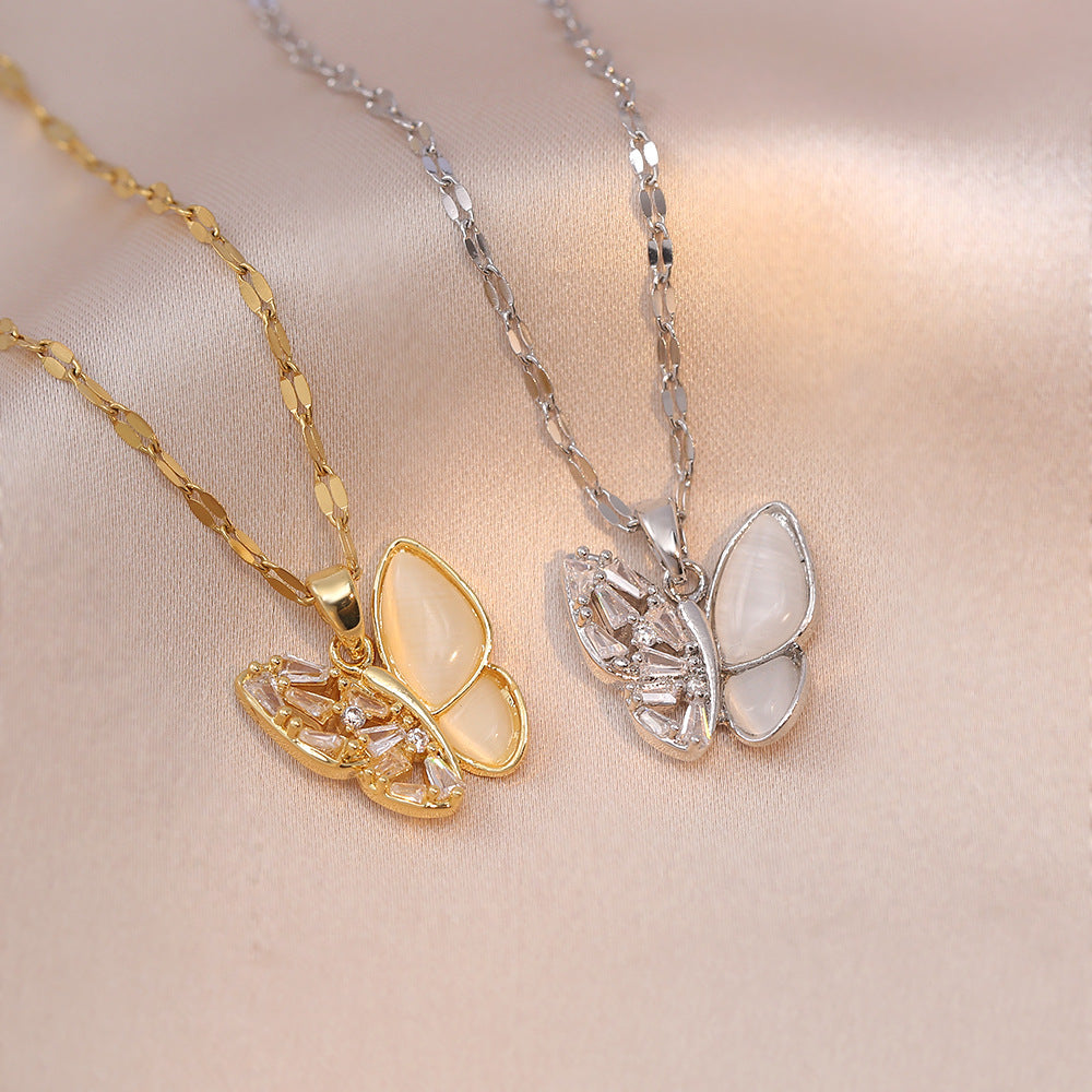 Women's Graceful and Fashionable Opal Butterfly Pendant Necklace