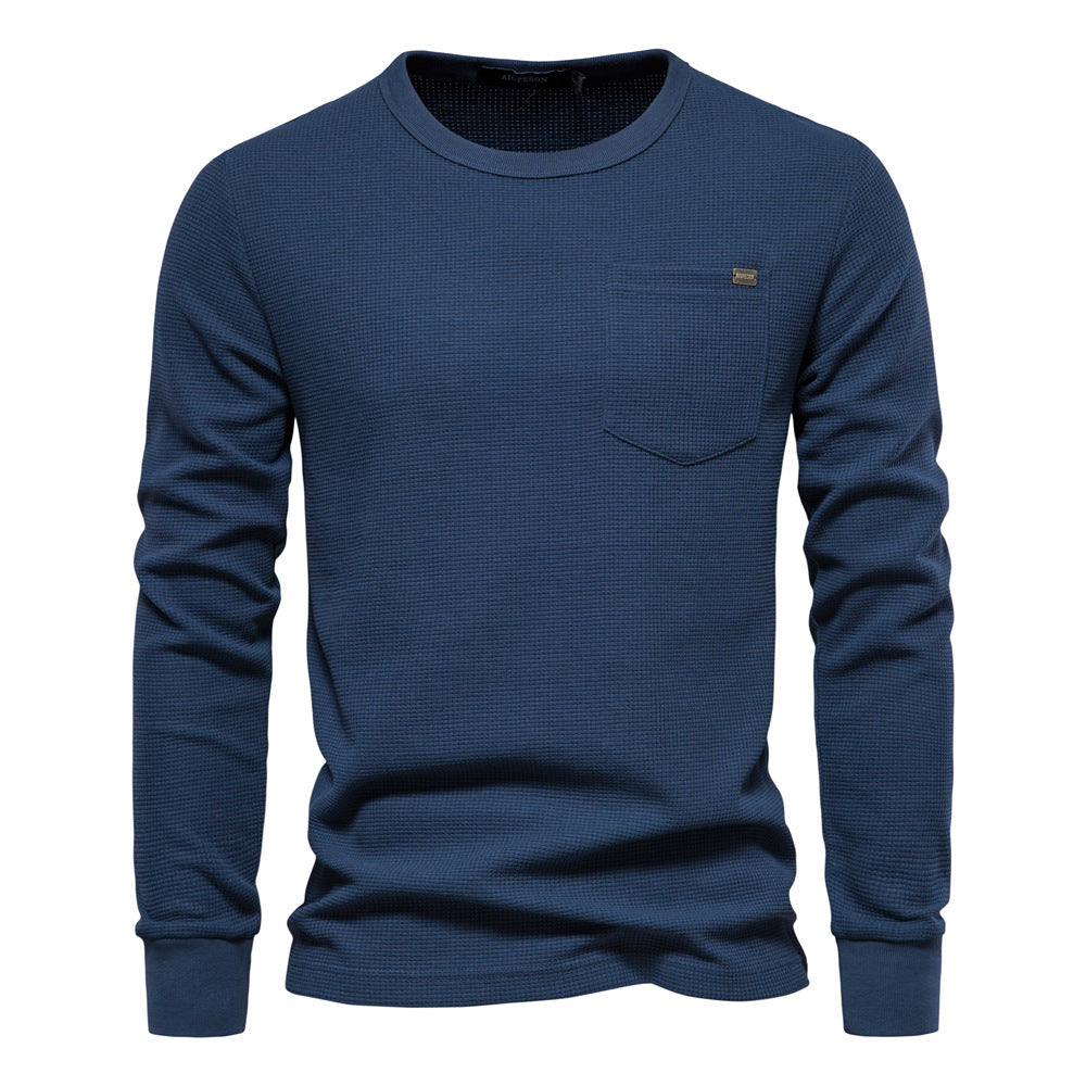 Men's Round Neck Pocket Waffle Long Sleeve Top