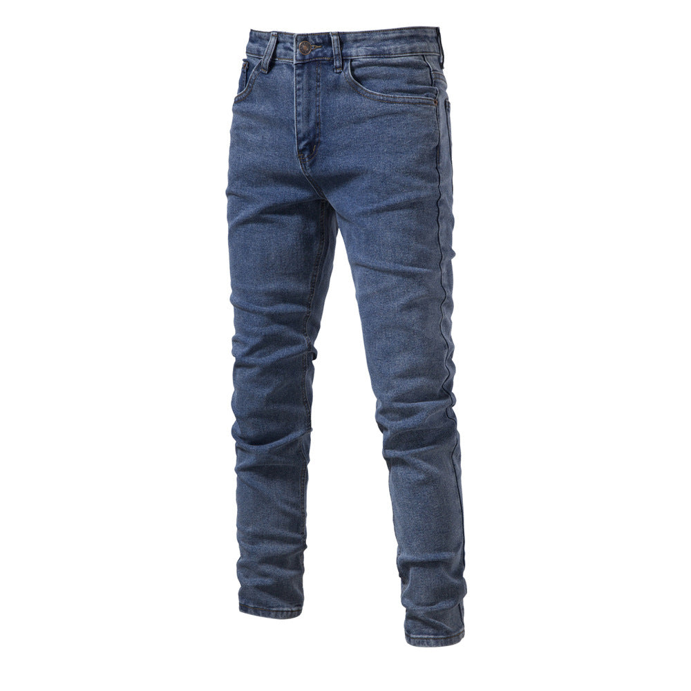 Men's Personalized Denim Washed Micro-elastic Straight-leg Trousers