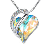 Sterling Silver Geometric Heart Shape Colorful Crystal Pendant Necklace