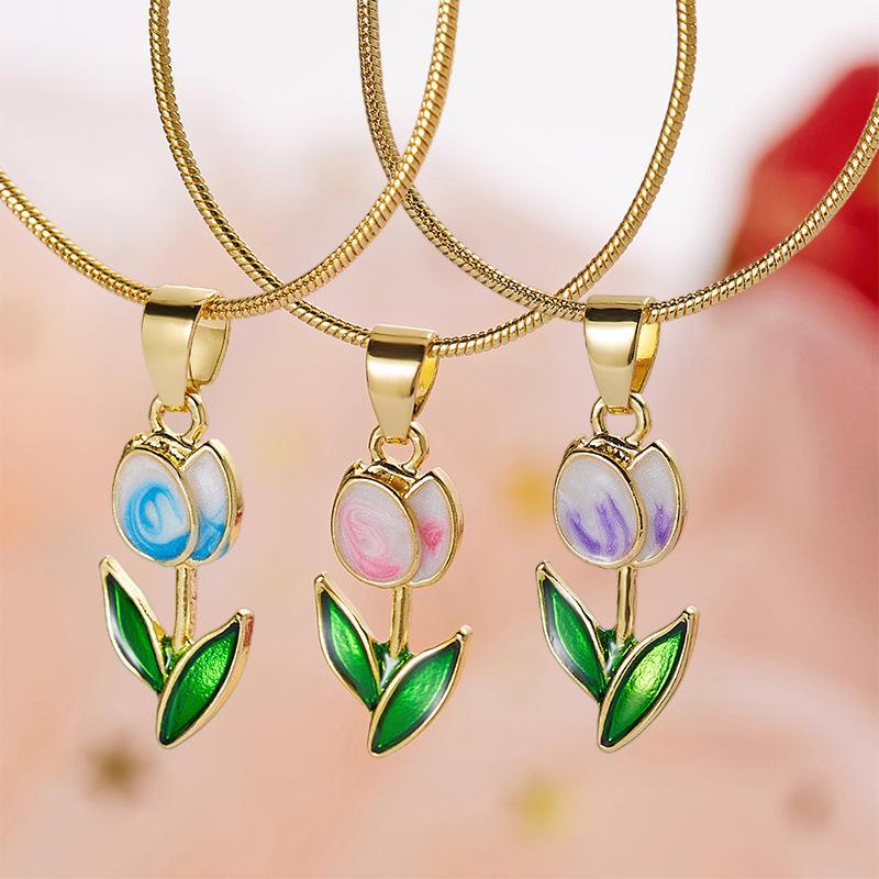 Tulip Flower Drop Oil Necklace Bracelet - Romantic Jewelry Gift