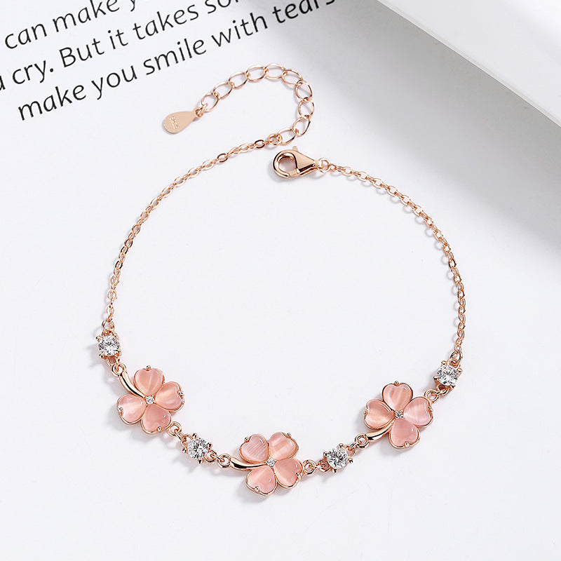 Opal Crystal Gemstone Bracelet for Women - Rose Gold Chain with Zircon Diamonds - Cute Girlfriend Gift