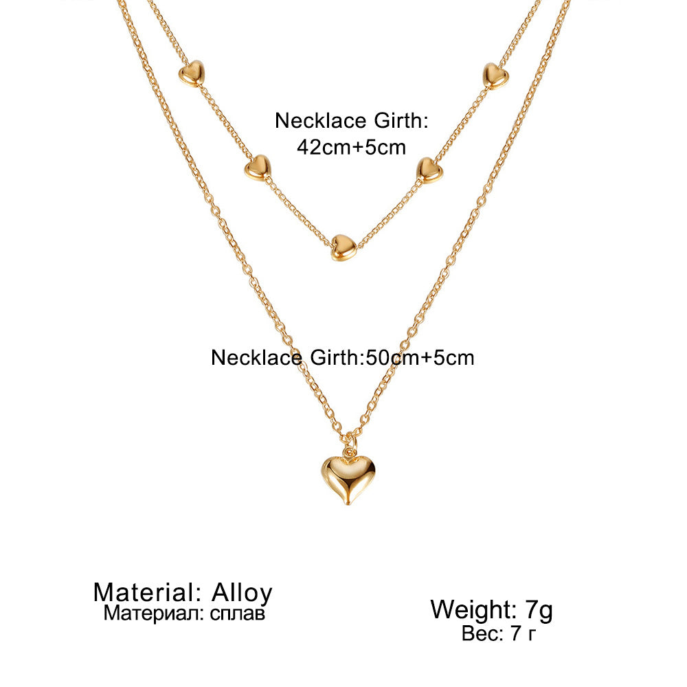 Double Layer Heart Pendant Necklace for Women - Gold Multilayer Chain