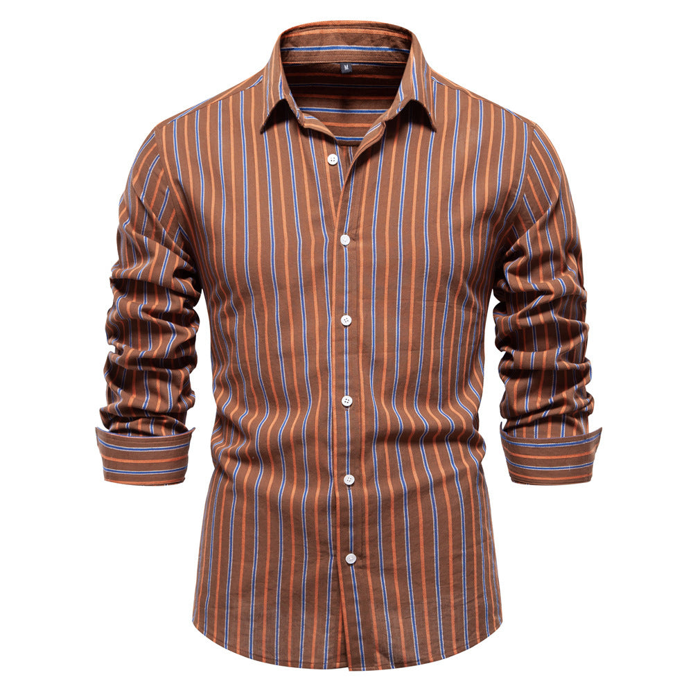 Men's All-match Striped Long-sleeved Cotton Shirt Top