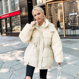 Women's Cotton-padded Coat Stitching Lamb Wool Waist Drawstring Coat