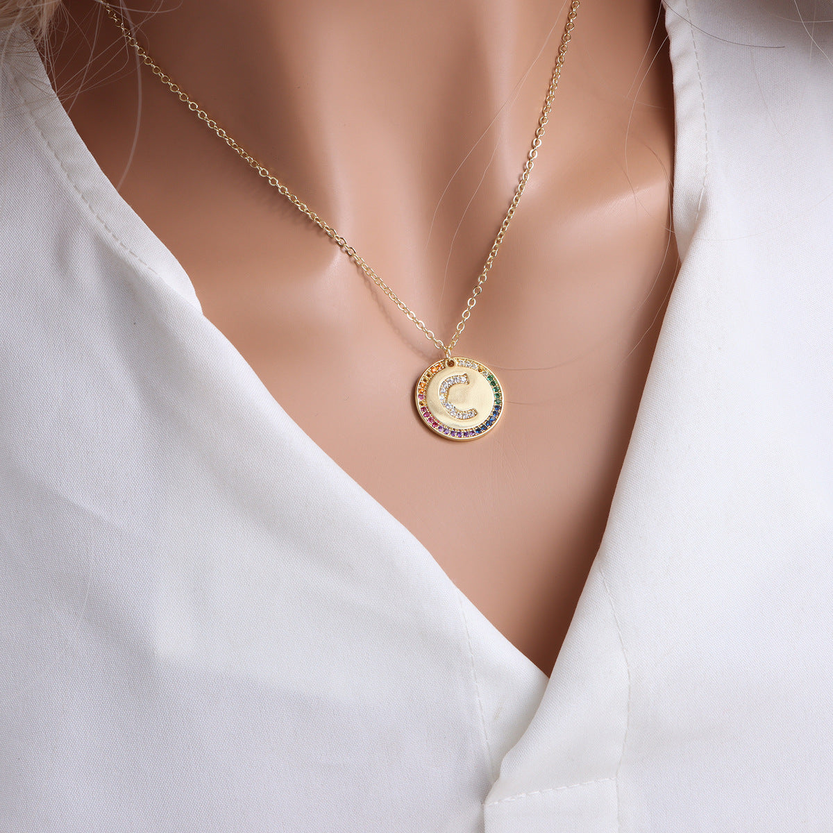 Gold English Letter Round Necklace: Add a Splash of Color to Your Style! - Minihomy