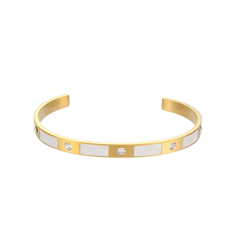 Rectangle Zircon Opening Bracelet - Simple Stainless Steel