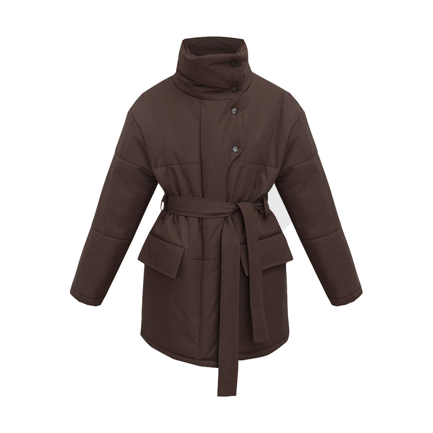 Stand-up Collar Cotton-padded Coat Irregular Mid-length