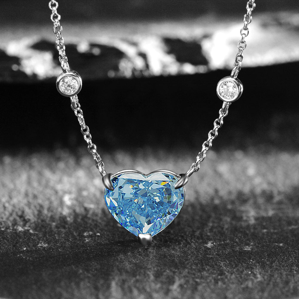 Ocean Blue Heart-shaped Zircon S925 Sterling Silver Necklace