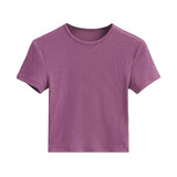 Basic Style Slim-fit Solid Color Round Neck Bottoming Shirt Workout Top