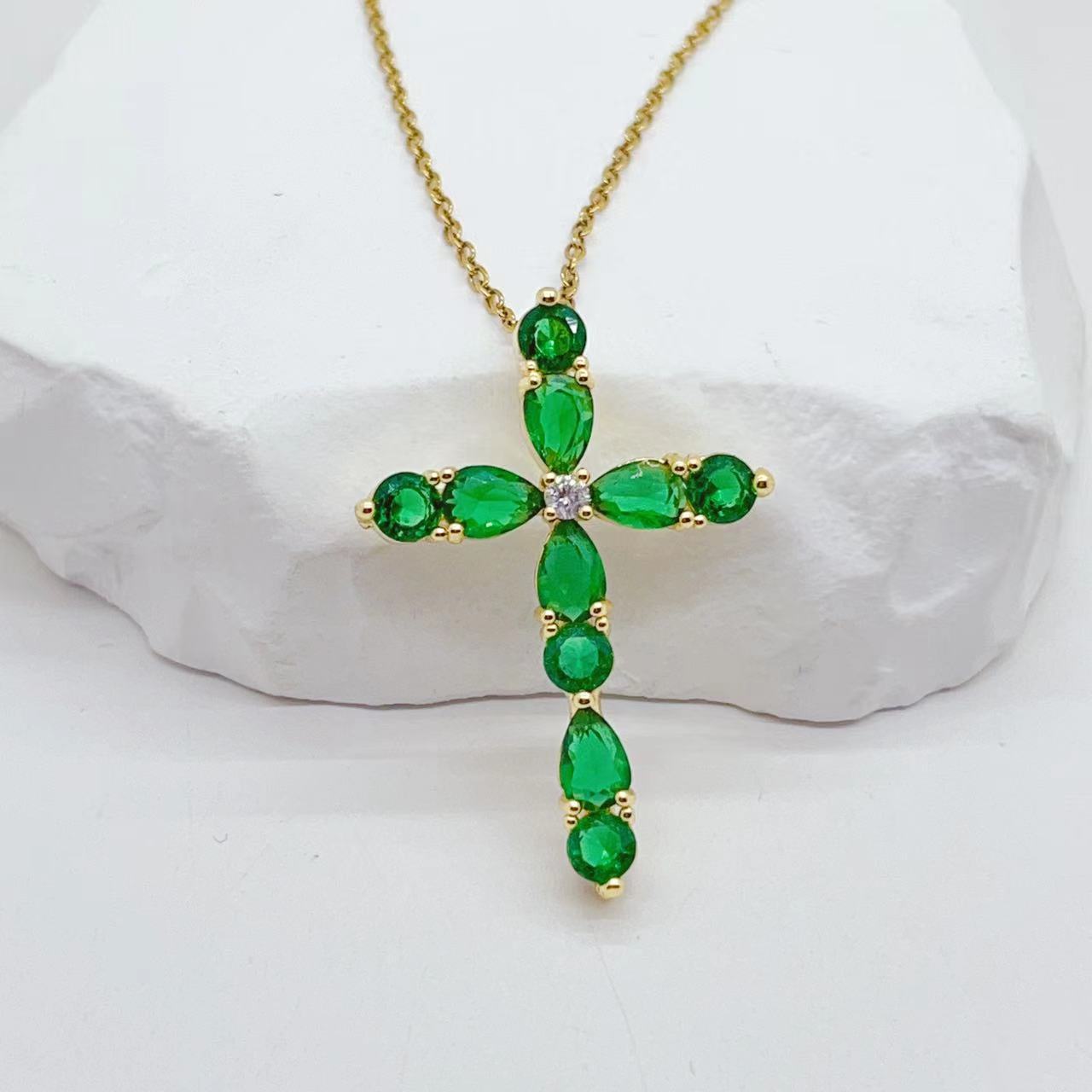 Micro Inlay Colorful Zircon Water Drops Cross Necklace: Symbol of Elegance and Faith - Minihomy