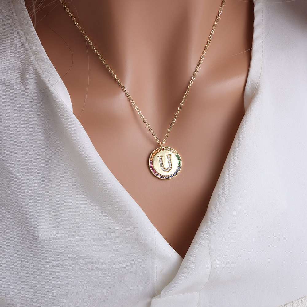 Gold English Letter Round Necklace: Add a Splash of Color to Your Style! - Minihomy