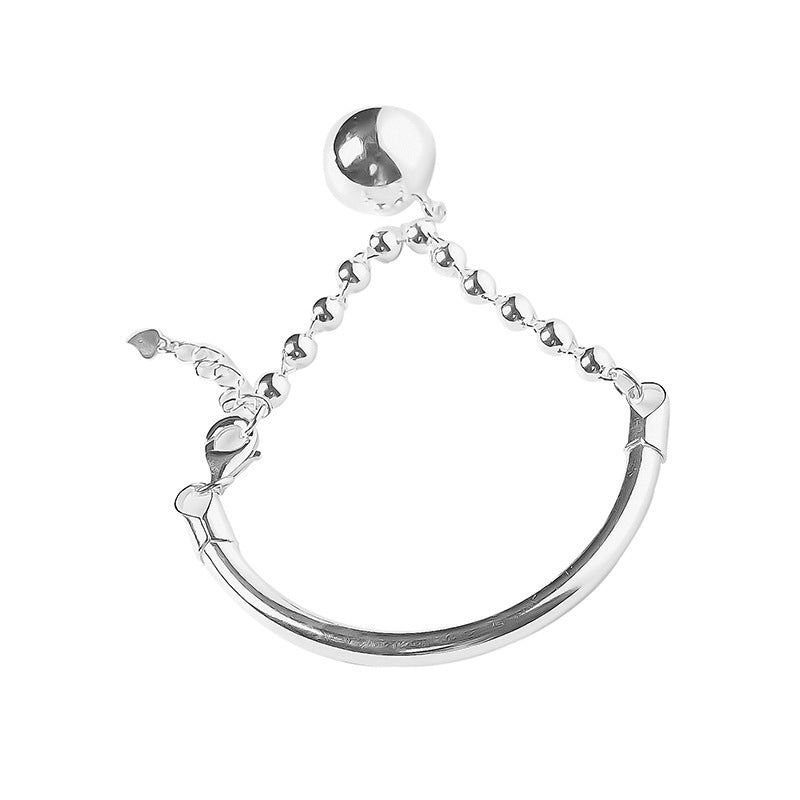 925 Sterling Silver Glossy Round Beads Female Opening Bracelet Simple Temperament - Minihomy