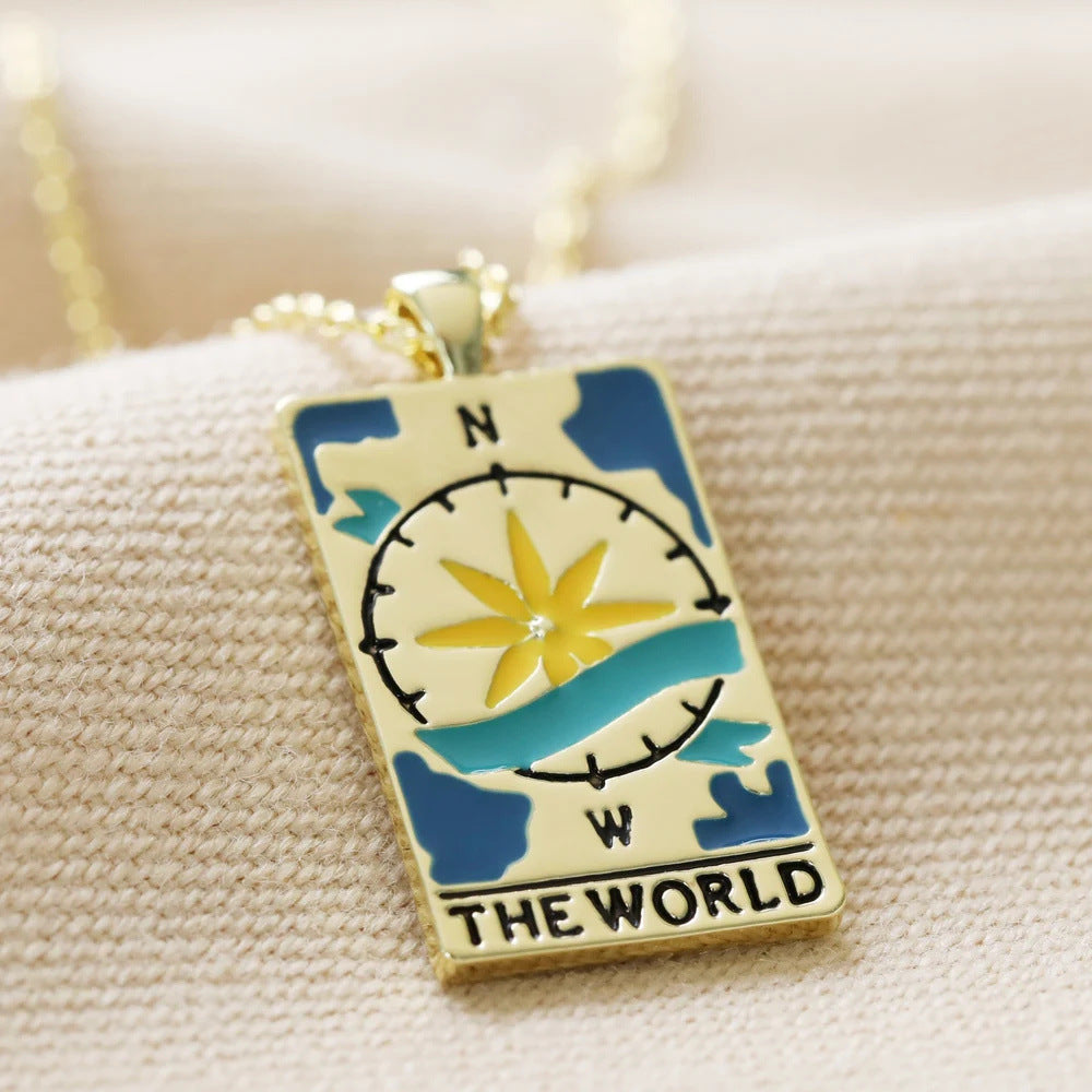 Colorful Oil Necklace Tarot Square Pendant - Minihomy