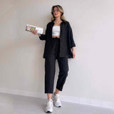 Women's Casual Loose Shirt Cropped Sports Harem Pants Two-piece Set