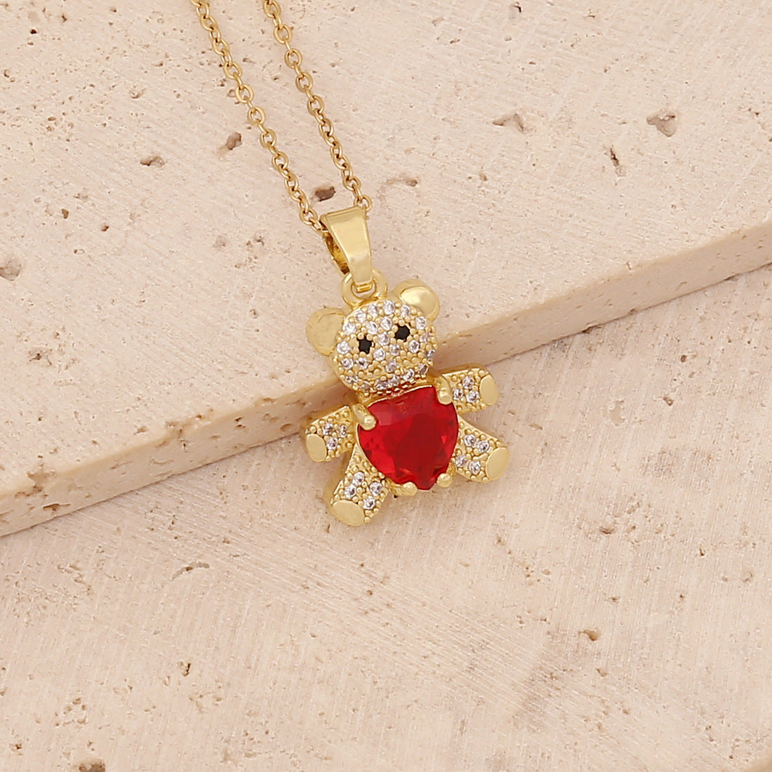 Copper Micro Inlaid Zircon Bear Love Gem Necklace - Minihomy