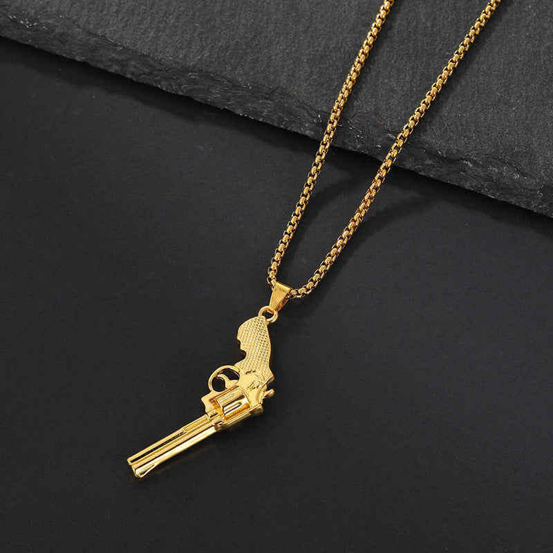 Titanium Steel Revolver Pendant Personality Denim Necklace: Unleash Your Bold Style