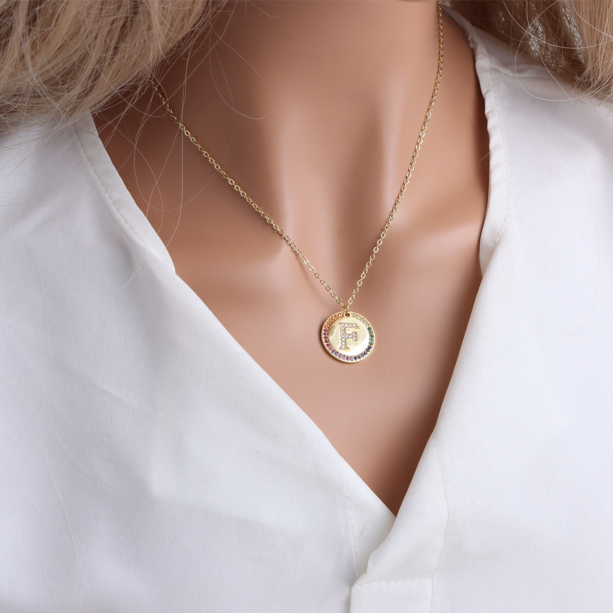 Gold English Letter Round Necklace: Add a Splash of Color to Your Style! - Minihomy