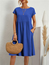 Women's Cotton Round Neck A-line Skirt Dress