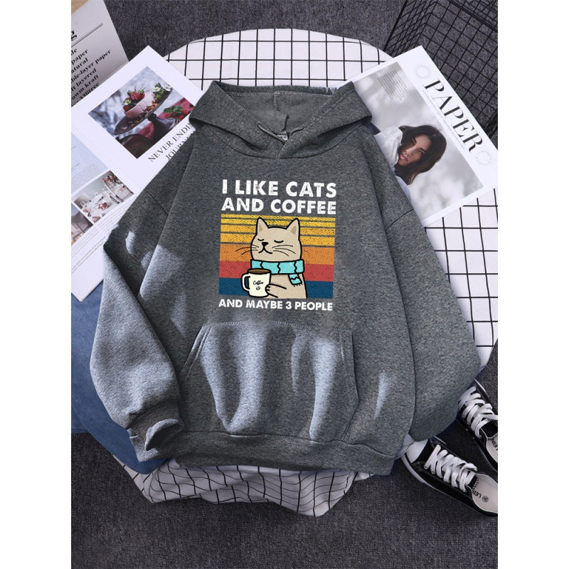 I Like Cats And Coffee Printed Women Hoody - Minihomy