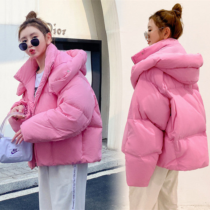 Puffy Hooded Bread Short Cotton-padded Jacket For Women Thick Loose