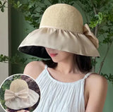 Large Brim Sun Hat with Bow - UV Protection, Summer Fisherman Hat for Women