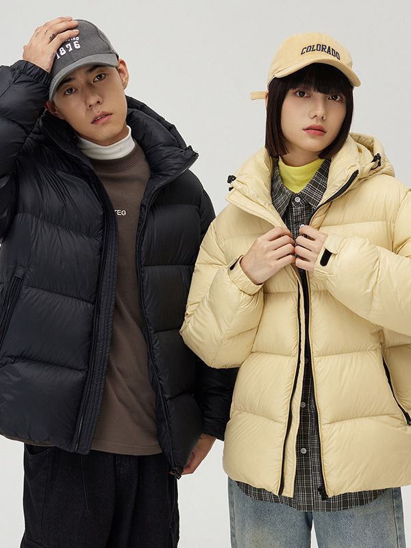 Down Jacket Thickened Couple Winter New Windproof Coat Solid Color Hooded - Minihomy